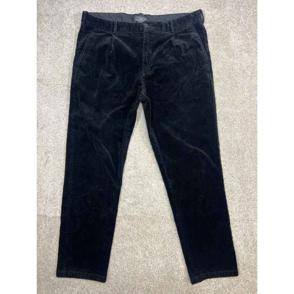 H&M Regular Fit Corduroy Pants Black Pleated Men's Size 36‎
